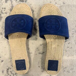 TORY BURCH BENTON ESPADRILLE SLIDE SANDALS SIZE 9 NAVY BAND LOGO